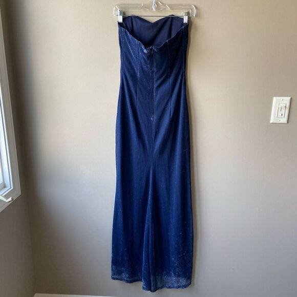 Jessica Mcclintock Gunne Sax Y2K BLUE SILVER Shiny Strapless Bustier Gown Formal - Picture 5 of 11